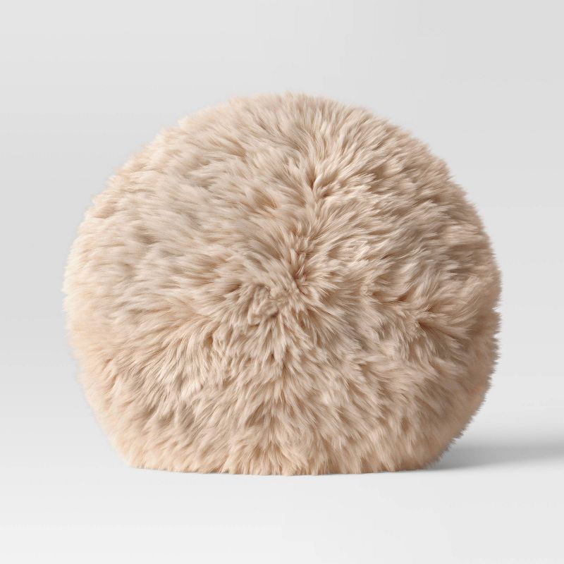Long Faux Fur Round Throw Pillow - Threshold™, 1 of 9