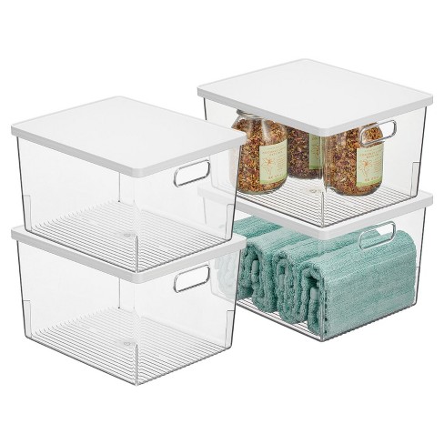 Mdesign Ligne Plastic Bathroom Storage Organizer Box With Hinged Lid, 4  Pack - 12 X 7 X 5, Clear : Target