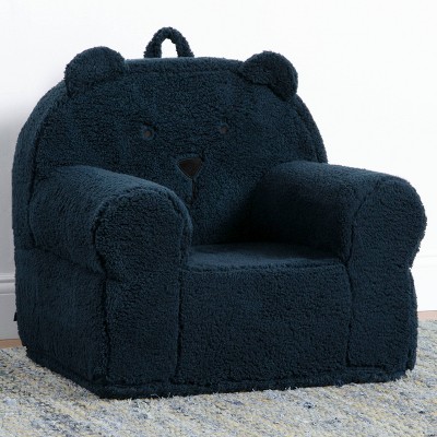 Navy Faux Shearling Bear Chair with Kid-Friendly Handle