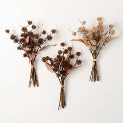 18"H Sullivans Artificial Fall Thistle Leaf Bush Set of 3, Multicolor