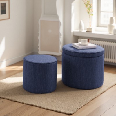 TiramisuBest Chenille Storage Ottoman 2 Piece Set 2 in 1 Round Ottoman Storage Bench Drum Stool Hidden Storage Bench Living Room
