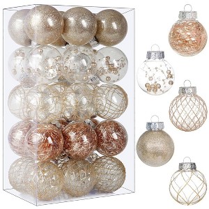 Aoibox 30 Pack Clear Plastic Christmas Ball Ornaments 2.36 Inch Champagne Shatterproof Holiday Tree Decor for Wedding Party - 1 of 4
