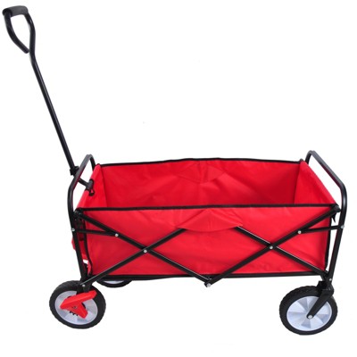 VisioGear Portable Folding Beach Wagons with Wheels, Portable Carts with Handle, Red, 40.55"*21.26"*46.46"