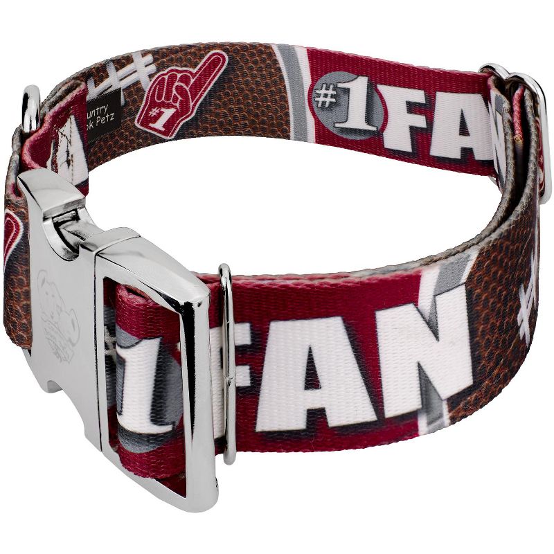 Country Brook Petz 1 1/2 Inch Premium Crimson and White Football Fan Dog Collar Limited Edition, 2 of 5