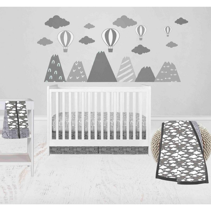 Bacati - Clouds in the City White/Gray 4 pc Crib Bedding Set with Diaper Caddy, 1 of 9