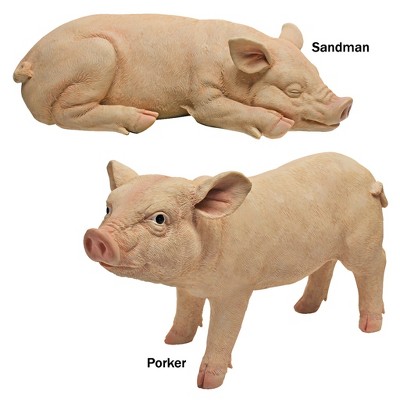 Hand-Painted Resin Pig Garden Statue Set in Beige