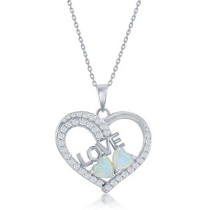 Opalata Sterling Silver White Opal & CZ, Heart & 'Love' 18" Pendant Necklace - White - 1 of 2