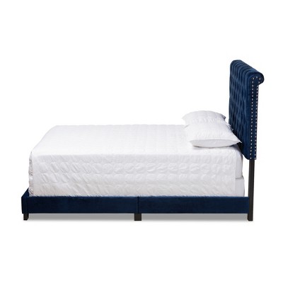 Candace Navy Velvet Upholstered Full Bed with Tufted Headboard