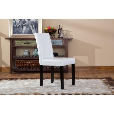 White Faux Leather Upholstered Parsons Side Chair Set with Wood Legs