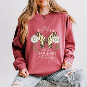 S.W.Smiley Where Friends and Flowers Flourish - Women's Lightweight Garment Dyed Sweatshirt - 1 of 3