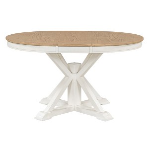 LOVMOR Retro Round Extendable Dining Table with 12" Leaf Wood Kitchen Tables, Adjustable length 42" to 54, for Kitchen, Restaurant, Off White - 1 of 4