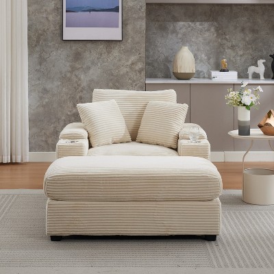 GDFStudio Ulen Modern Corduroy Upholstered Storage Chair with Ottoman and Detachable Cushions