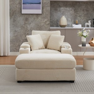 GDFStudio Ulen Modern Corduroy Upholstered Storage Chair with Ottoman and Detachable Cushions - 1 of 4