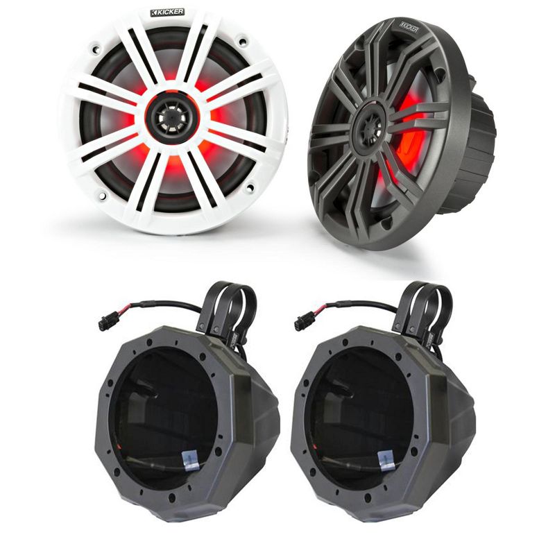 Kicker 45KM654L 6.5" RGB LED Marine Speakers with SSV US2-C65U Universal 6.5-inch Cage Mount Speaker Pods Including 1.85" Dual Clamps, 1 of 9