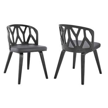 Set of 2 Nia Faux Leather and Wood Dining Chairs Gray/Black - Armen Living