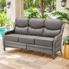 Buenhomino Patio Sofa 3-Seat Wicker Couch with 6" Thick Cushion - Outdoor Furniture Rattan Sofa with High Back for Garden Porch Sunroom - 2 of 4