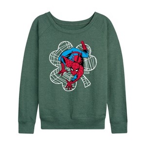 Women's - Marvel - Spider-man St. Patrick's Day Web Shamrock Lightweight French Terry Wide Neck Long Sleeve Shirt - 1 of 4