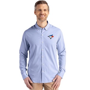Toronto Blue Jays Cutter & Buck Skyline Epic Confidence Recycled Pinstripe Mens Long Sleeve Dress Shirt - Tour Blue/White - 1X Large - 1 of 1
