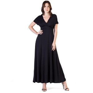 Womens V-Neck Empire Waist Cap Sleeve Maxi Dress - 24seven Comfort Apparel™ - 1 of 4