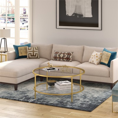 Brass Round Glass Top Coffee Table with Graduated Legs
