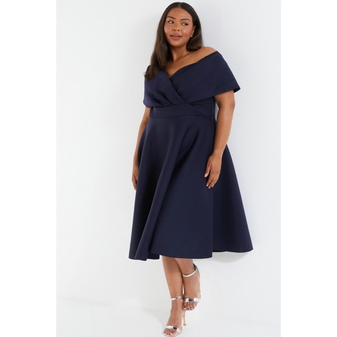 Scuba Off The Shoulder Midi Skater Dress