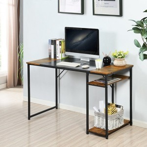 FurnitureR 47.2" Computer Desk with Side Shelves, Industrial Style Gaming Desk with Metal Frame, Home Office Workstation with Storage for PC, Laptop - 1 of 4