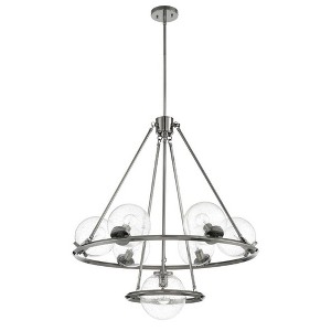 Sunset Lighting Messier 7 Light Chandelier, Clear Seeded Glass Globe, Dimmable, Antique Gunmetal Finish - 1 of 4