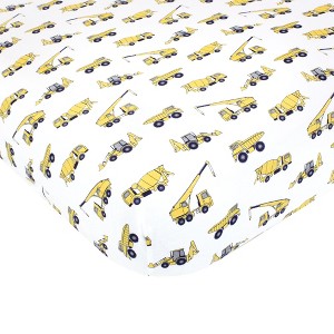 Hudson Baby Infant Boy Cotton Fitted Crib Sheet, Construction, One Size - 1 of 2