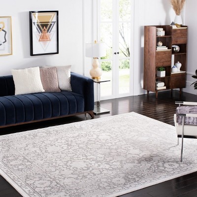 Elegant Floral Essence Light Grey/Cream Synthetic Area Rug - 8' x 10'