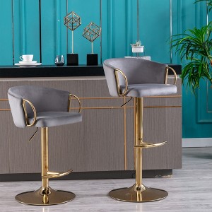 Velvet Bar Stools Set of 2 with Adjustable Height, 360¡ã Swivel, Chrome Footrest, and Metal Legs for Kitchen, Dining, or Bar - 1 of 4
