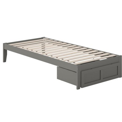 Grey Twin XL Wood Platform Bed with Storage Drawer and USB Charger