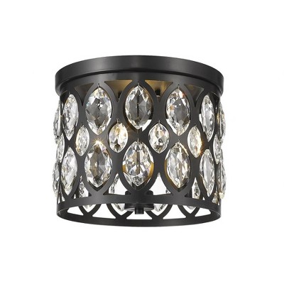Elegant Crystal & Chrome 11'' Matte Black Flush Mount Light