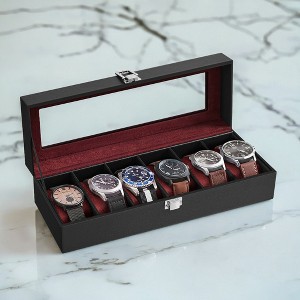 6-Slot Watch Box, Large Glass Lid Watch Organizer - 1 of 4