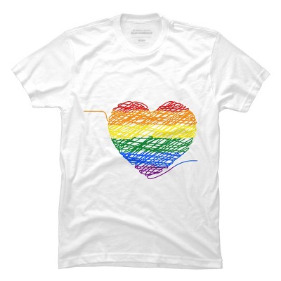 Design by Humans Rainbow Colored String Pride Heart by corndesign T-Shirt - Black - 2x Large