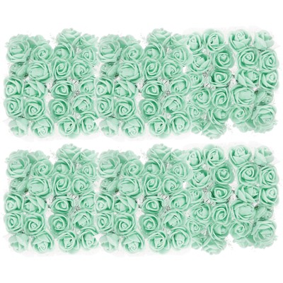 Unique Bargains Mini Wedding and Party Decoration Artificial Rose Flower Heads 144 Pcs Light Green