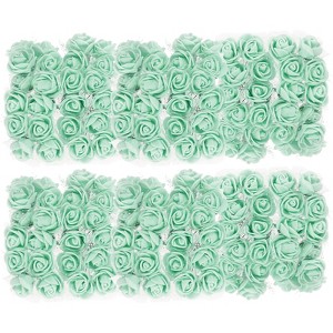 Unique Bargains Mini Wedding and Party Decoration Artificial Rose Flower Heads 144 Pcs Light Green - 1 of 4