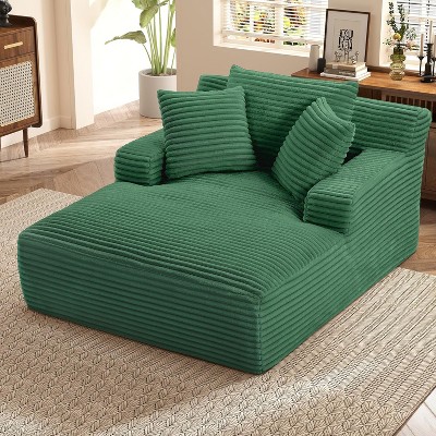 Aukfa Corduroy Sleeper Sofa Bed & Cloud Lounge Chair, No Assembly, Deep Seat, Armrests, 2 Pillows | Boneless Upholstered Chaise for Indoor Comfort