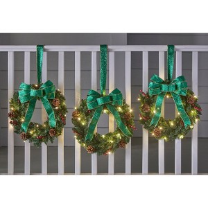 BrylaneHome Set Of 3 Cordless Pre-Lit Mini Christmas Wreaths - 1 of 4