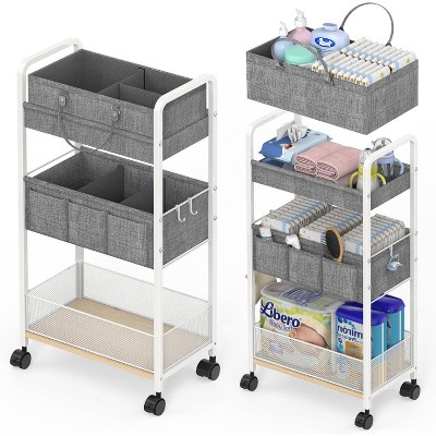 2In1 Diaper Caddy & 3-Tier Rolling Diaper Cart, Diaper Caddy Organizer Cart with Dividers,Utility Cart