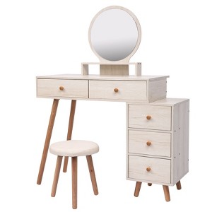 CAVINAS with upholstered Stool Make up Vanity with Drawers Aesthetic Room Decor Stylish Vanity with Mirror for Bedroom - 1 of 4