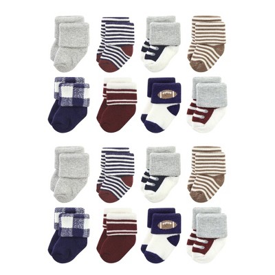 Hudson Baby Cotton Rich Baby Terry Socks 16-Pack, Football