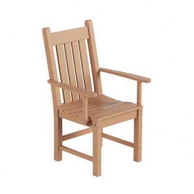Teak Beige HDPE Outdoor Dining Armchair with Fixed Arms