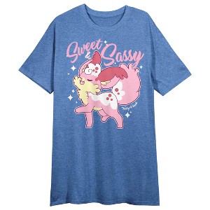 Tasty Peach Berri-Kai Sweet & Sassy Crew Neck Short Sleeve Blue Heather Women's Night Shirt - 1 of 2