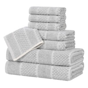 Viscose Cotton Blend Medium Weight Soft Textured Checkered and Ribbed Towel Set by Blue Nile Mills - 1 of 4
