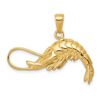Black Bow Jewelry 14k Yellow Gold 3 Dimensional Shrimp Pendant