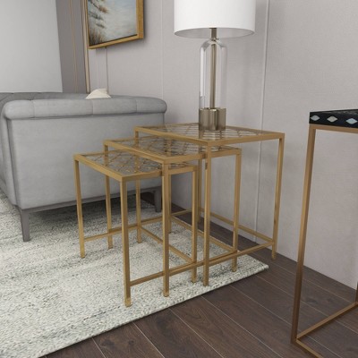 Elegant Gold Metal and Clear Glass Nesting Tables - Set of 3
