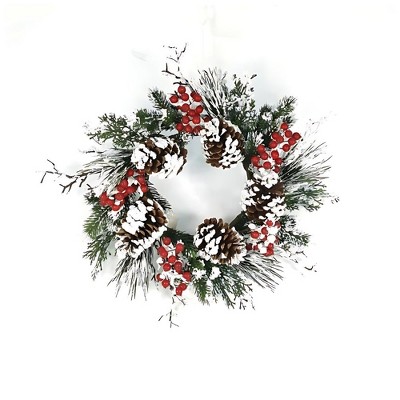 Melrose Snow Mixed Pine Berry Wreath 20"D