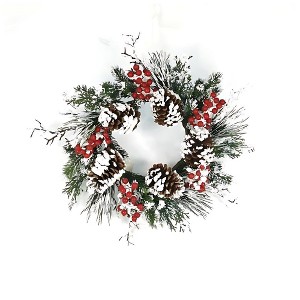 Melrose Snow Mixed Pine Berry Wreath 20"D - 1 of 2