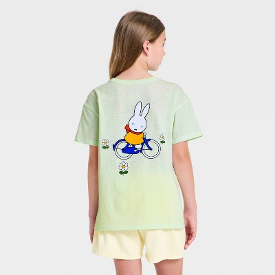 Miffy Girls' Miffy Bike Short Sleeve Front and Back Graphic T-Shirt - Mint Green M — фото 3