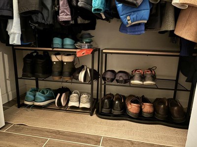 3 Tier Shoe Rack Black Metal with Natural Wood - Brightroom™